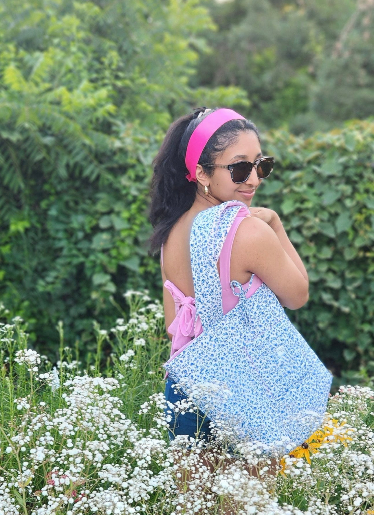 Blue bloom puffy tote